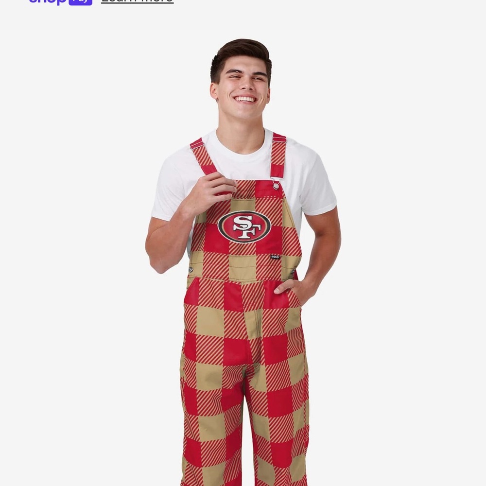 SF 49ers Red and Tan Checkered Overalls, Unisex.
